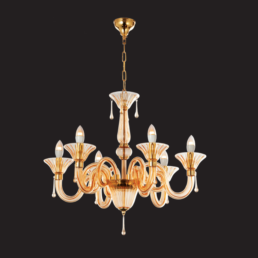 6 LT Honey Glass Chandelier
